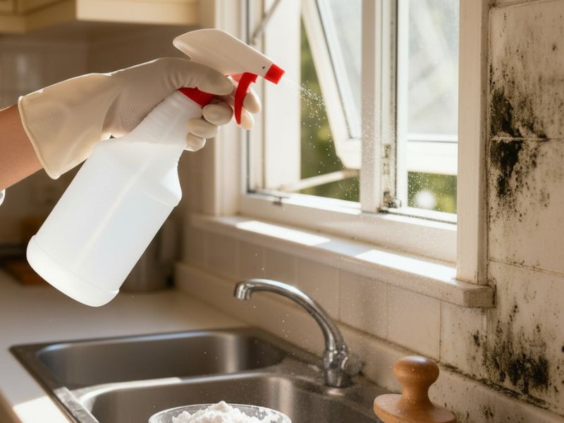 osoba uklanja vlagu prirodnim putem, uz pomoć mešavine sirća i sode