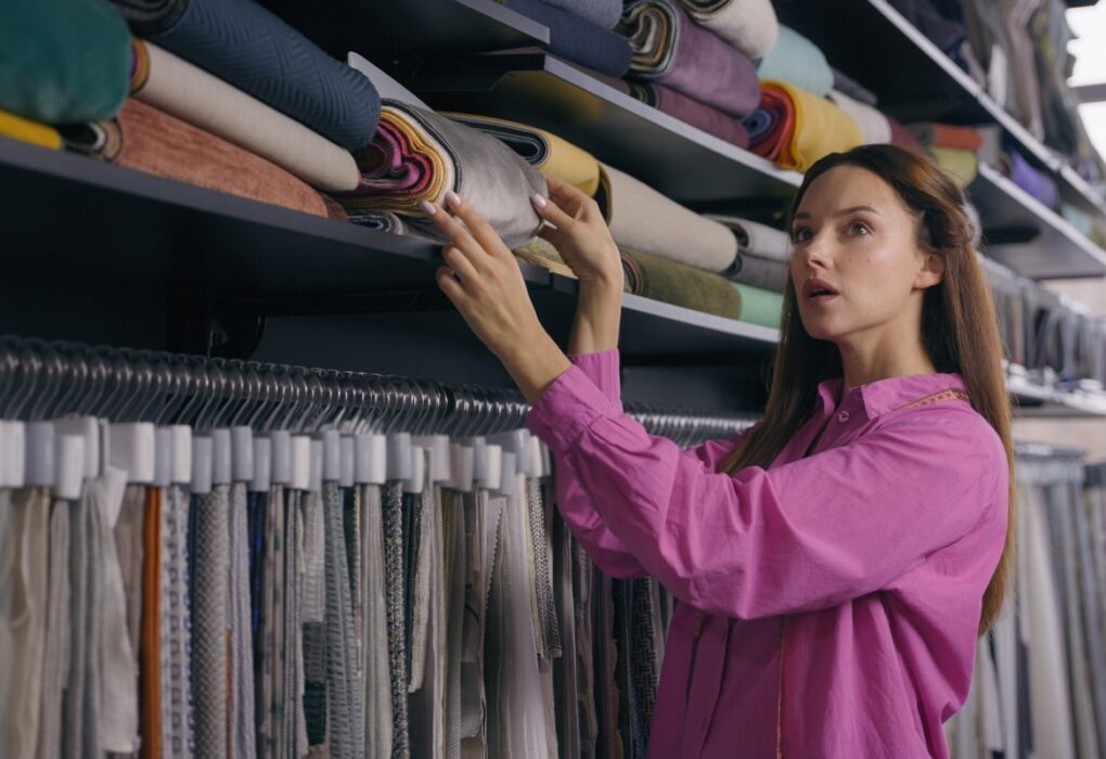 prikaz devojke koja bira materijal za odeću