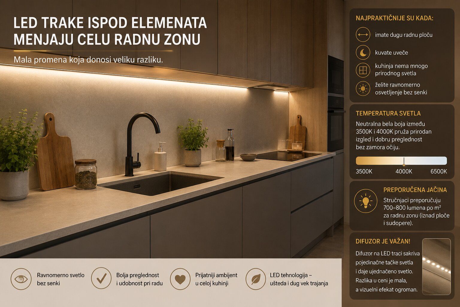 LED trake ispod elemenata menjaju celu radnu zonu